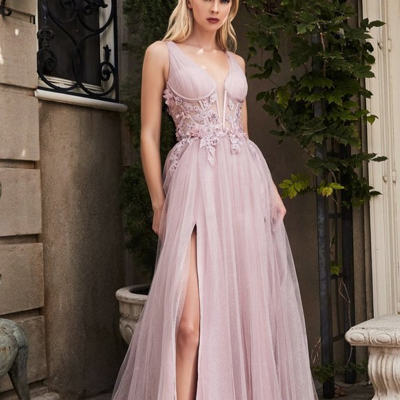 MAUVE  PROM PARTY EVENING FORMAL LONGG SLEEVELESS MEGARA TULLE GOWN DRESS AL1057 - Picture 1 of 6